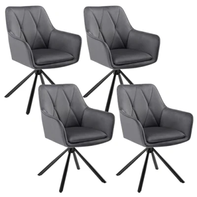 Abbildung von Lestarain Esszimmerstühle drehbar 4er Set, Drehstuhl, Stühle Esszimmer, Küchenstuhl mit Armlehnen Rückenlehne, Sessel, Polsterstuhl, Metallbeine, Samt, Dunkelgrau, LCNI125001 4
