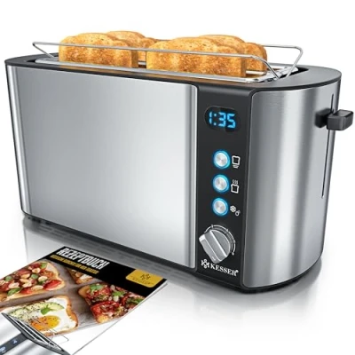 Abbildung von KESSER® Toaster mit Brötchenaufsatz, Langschlitz 4 Scheiben 6 Bräunungsstufen + Auftau &amp; Aufwärmefunktion, Abschaltautomatik, Liftfunktion, inkl. Krümelblech und Rezeptbuch Weiß