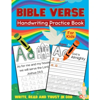 Abbildung von Bible Verse Handwriting Practice Book for Kids: Scripture Tracing Pages, Alphabet, Preschool Curriculum, Write, Read and Trust in God
