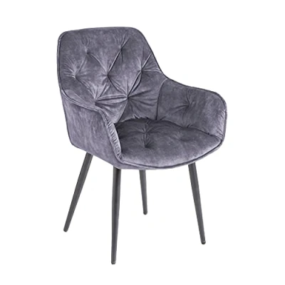 Abbildung von riess ambiente Polsterstuhl MILANO grau / schwarz (Einzelartikel, 1 St), Esszimmer · Samt Metall mit Armlehne Ziersteppung Chesterfield