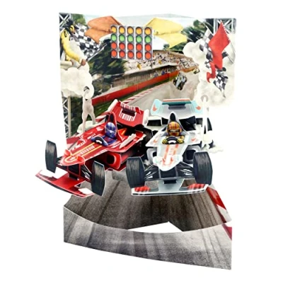 Abbildung von Santoro Swing Karte, 3D Pop Up Grußkarte Rennwagen für ihn, Kinder, Jungen, Geburtstag (grau, beige)