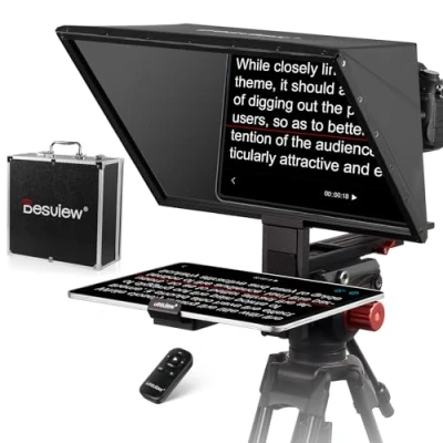 Abbildung von Desview TP170 Teleprompter Aluminiumlegierung, 17 Zoll High Display Glas abhebbar mit Fernbedienung &amp; APP für iPad Smartphone DSLR Camcorder Weitwinkel Kameraobjektiv Videoaufnahmen