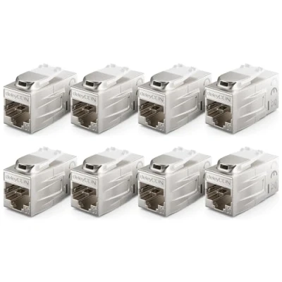 Abbildung von deleyCON 8 Stück CAT 7 Kupplung Keystone Metall 2X RJ45 Buchse Verbinder für Patchkabel 600 MHz 10 Gbps LAN DSL Ethernet und Nutzbar als Silber