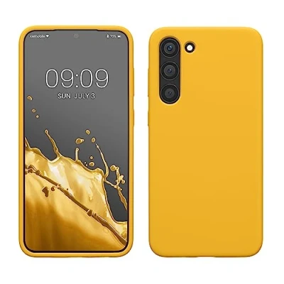 Abbildung von kwmobile Hülle kompatibel mit Samsung Galaxy S23 Plus dünnes Silikon Handy Case stoßfeste Handyhülle weiche Oberfläche Kabelloses Laden Strahlend Gelb