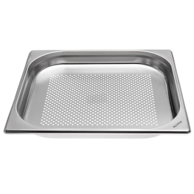 Abbildung von GN Behälter 2/3 gelocht 40 mm Höhe Edelstahl 355 x 325 Gastronomie Gastronormbehälter kaufen