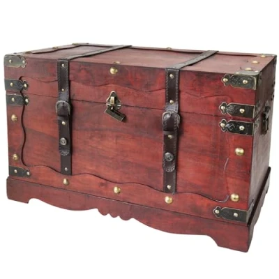 Abbildung von HMF Schatzkiste Schatztruhe Frankreich aus Holz mit dekorativem Metallschloss (1 St), handgefertigte Holztruhe, 60 x 35 38 cm