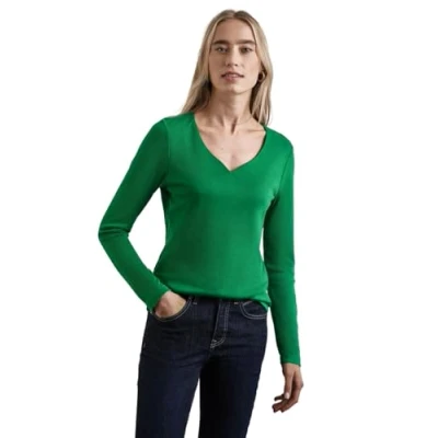 Abbildung von Street One Herzausschnitt Langarmshirt, Damen, Größe: 44, Grün