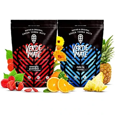 Abbildung von Set anregender Mate Tee Zweierpack Guarana, Ginseng, Ginkgo biloba Grüner aus Brasilien Milder Geschmack Natürliches Koffein 2x500g 1kg