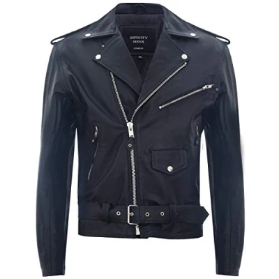 Abbildung von Infinity Leather Herren Leder Schwarz Brando Motorradfahrer Rock Motorrad Kuhfell 2XL