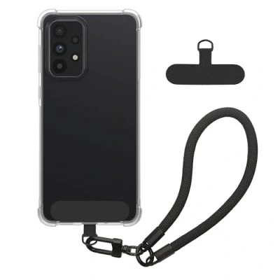 Abbildung von kwmobile Handy TPU Case kompatibel mit Samsung Galaxy A33 5G Hülle Kristallklare Schutzhülle Kantenschutz und abnehmbarem Armband inkl. 2 Pads Transparent Schwarz