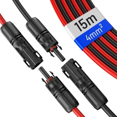 Abbildung von HB DIGITAL 2x 15m 4mm² Solarkabel Verlängerungskabel Kabelpaar für Photovoltaik Anlagen H1Z2Z2 K mit 1500V Solarstecker Solar Modul Verbindungskabel flexibel witterungsbeständig IP68 Rot &amp; Schwarz