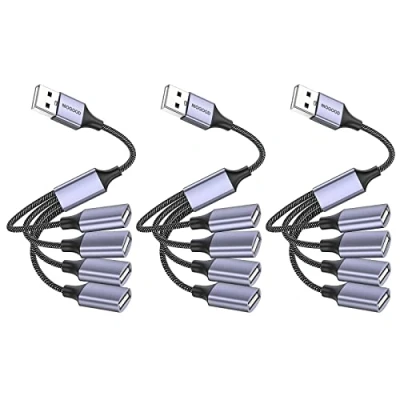 Abbildung von MOGOOD USB Splitter 4 in1 Kabel Hub zu Adapter mit Mehreren Steckdosen Buchse Multi Port Kabelkonverter Stromverlängerungs für PC/Auto/TV