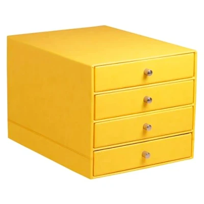Abbildung von Rhodia 318966C Schubladenbox (mit 4 Schubladen, Griffe aus Metall, Kunstleder, elegant und praktisch, ideal für Ihr Büro oder zu Hause) 1 Stück, gelb