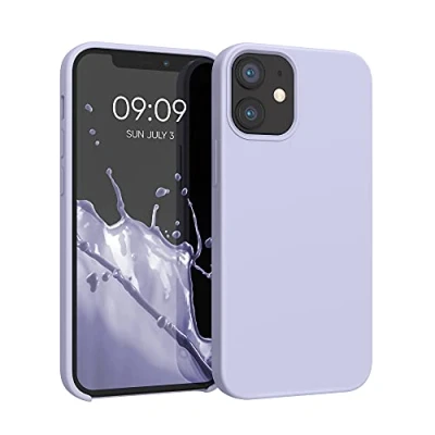 Abbildung von kwmobile Hülle kompatibel mit Apple iPhone 12 Mini Silikon Handy Case Handyhülle weiche Oberfläche kabelloses Laden Pastell Lavendel