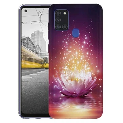 Abbildung von KX Mobile Hülle für Samsung A21s Handyhülle Motiv 1397 Lotus Blume Abstract Lila Premium Silikonhülle SchutzHülle Softcase HandyCover Galaxy