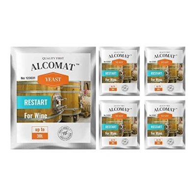 Abbildung von Alcomat Weinhefe für die Wiederaufnahme der Gärung Restart Yeast, Gärhefe Wein auf 25 bis 30 Liter, Hefe Trockenhefe Alkoholverträglichkeit 18%, 5er Set