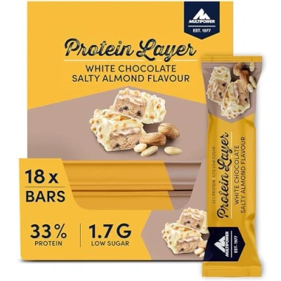 Abbildung von Multipower Protein Layer Eiweißriegel 18 x 50 g Riegel Box kalorienarmer Energieriegel Salty Almond