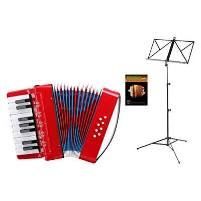Abbildung von Classic Cantabile Bambino Kinder Akkordeon Set (8 Bass mti 17 Tönen, Tasche &amp; Schultergurt inkl. Notenständer Schule) Rot