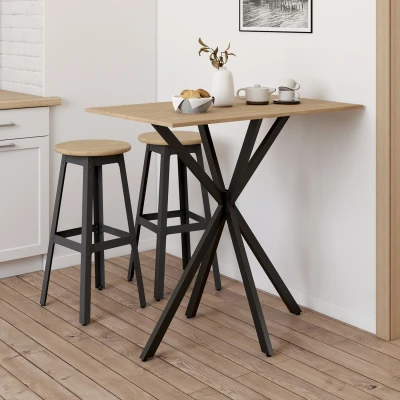 Abbildung von Stehtisch eckig Holz und Metall schwarz Spinnenfuß 100 cm IDMarket