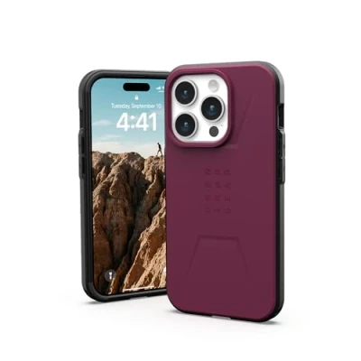 Abbildung von Apple iPhone 15 Pro Hülle MagSafe Kunststoff UAG Hard Case/Backcover Handyhülle Dunkelrot Shockproof/Stoßfest