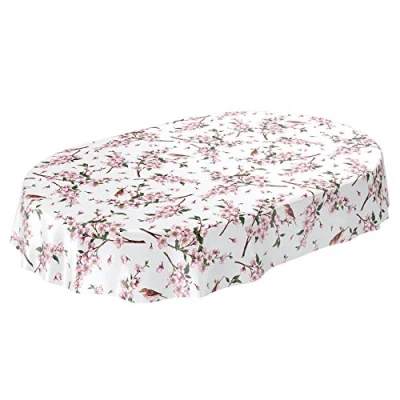 Abbildung von ANRO Wachstuch Tischdecke abwaschbar Wachstuchtischdecke Wachstischdecke Sakura Vogel Oval 180x140cm