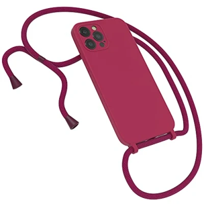 Abbildung von EAZY CASE Premium Silikon Handykette kompatibel mit iPhone 12 Pro Max Handyhülle Umhängeband, Handykordel Schutzhülle, Silikonhülle, Hülle Band, Kette für Smartphone, Beere