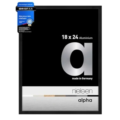 Abbildung von nielsen Bilderrahmen, 18 x 24 cm, Aluminium, Schwarz matt, Fotorahmen zum Auftstellen und Aufhängen im Hoch &amp; Querformat, Echtglas, Alpha