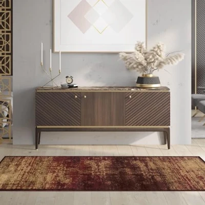 Abbildung von Superior Teppich für den Innenbereich, Jute Rückseite, modern, abstrakt, Wohnzimmer, Esszimmer, Küche, Büro, Schlafzimmer, Hartholz Bodendekoration, Afton Kollektion, Kastanienbraun, 60 x 20 cm