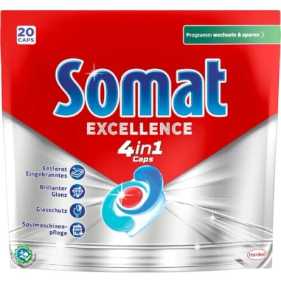 Abbildung von Somat 4in1 Caps Excellence Spülmaschinentabs (20 St. Geschirrspültabs für exzellente Reinigung &amp; Glanz)