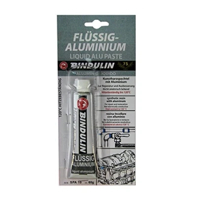 Abbildung von Bindulin Flüssig Aluminium 60g gebrauchsfertige Reparaturmasse aus Kunstharzspachtel mit geeignet für Auto KFZ Wassersport Marine Alu Felgen Yacht Modellbau Markenware