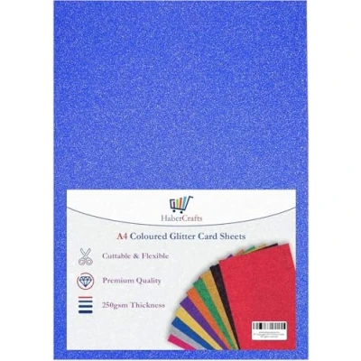 Abbildung von Glitzerkarton, A4, blau, glitzernd, Bastelbögen, 250 g/m², glitzernder Bastelkarton, säurefrei, Kartenherstellung, Scrapbooking, Kunst und Handwerk (Blau, 10 Blatt)