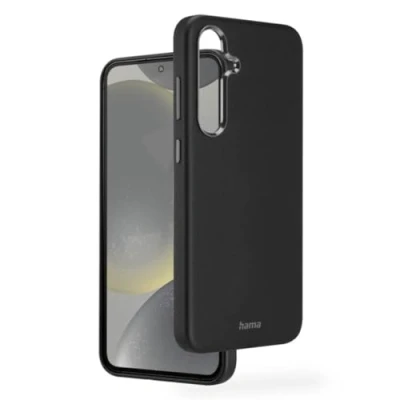 Abbildung von Hama Hülle für Samsung Galaxy S24+ (Kunstleder, Metall, elegante Handyhülle Rückseite, extra Schutz Kamera und Display, Wireless Charging kompatibel, weich, recycelt) schwarz