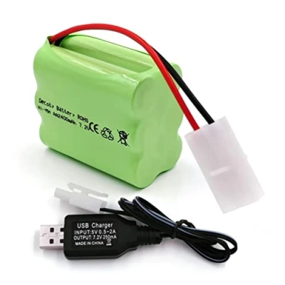 Abbildung von Gecoty® 7.2v Akku, 2400mAh NI MH Akkupack, Wiederaufladbarer AA RC Autobatterie, mit USB Ladekabel KET 2P Stecker für Ferngesteuerte Trucks, Bagger, Beleuchtung, Elektrowerkzeuge