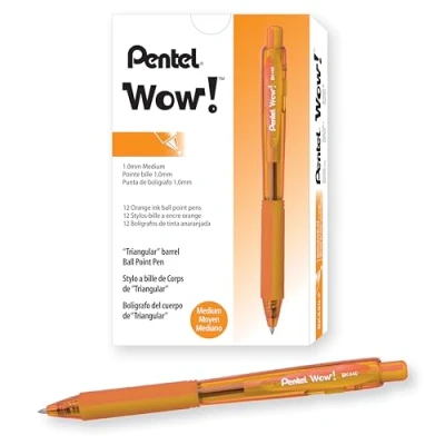 Abbildung von Pentel BK440 F Kugelschreiber mit Druckmechanik und ergonomischer Dreiecksgriffzone, orange