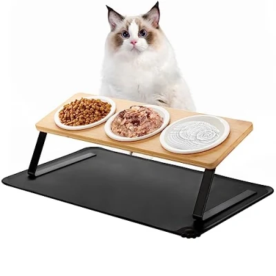 Abbildung von Lannvan Katzennapf Erhöht 3er Set Futternapf Katze aus Keramik 15 gekippte Futterstation Katzen Hundenapf mit Napfunterlage Silikon Fressnapf und Wassernapf für kleine Hunde