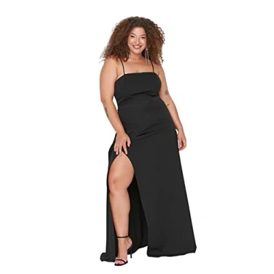 Abbildung von Trendyol Damen Women Fitted Woven Dress Plus Size Maxi Bodycon Tailliertes, gewebtes Kleid in Übergröße, Black, 46