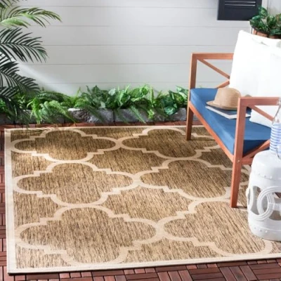 Abbildung von SAFAVIEH Spalier Teppich für Drinnen &amp; Draussen Courtyard Collection, Kurzer Flor, Braun, 160 X 231 cm