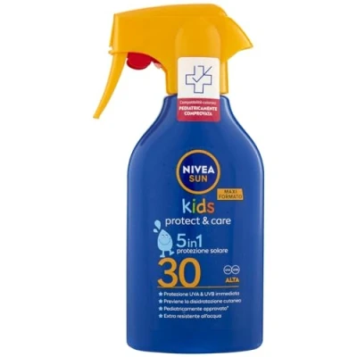 Abbildung von NIVEA SUN Maxi Sonnenschutzspray Kids Protect &amp; Care FP 30 270 ml Sonnencreme Kinder Wasserfest für empfindliche Haut in praktischer Sprühflasche