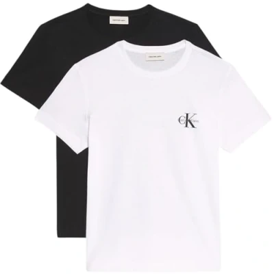 Abbildung von Calvin Klein Damen 2er Pack T Shirts Kurzarm Logo Tee mit Rundhalsausschnitt, Mehrfarbig (Black/Brilliant White), M