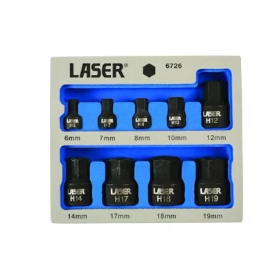 Abbildung von Laser 6726 Low Profile Impact Hex Socket Bit Set 1/4&quot;D, 3/8&quot;D 9pc, Silver