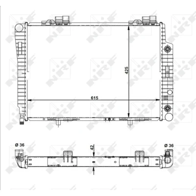 Abbildung von NRF 51281 Kühler, Motorkühlung Aluminium 615 425 42 mit Anbauteilen Kühlrippen gelötet MERCEDES BENZ: C Klasse Limousine, E SLK