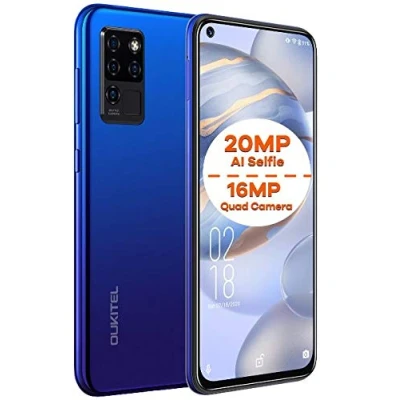 Abbildung von Smartphone ohne Vertrag OUKITEL C21, Android 10 Dual SIM Handy, 20 MP AI Selfie+16MP Quad Kamera, 6,4 Zoll FHD+ Volles Display, Octa Core 4GB+64GB, Typ C Fingerabdruck Gesichtserkennung GPS Blau