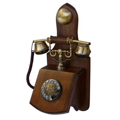 Abbildung von Opis 1921 Cable Modell D: Vintage Holz Wandtelefon mit Wählscheibe als Nostalgie Retro Telefon Schnur