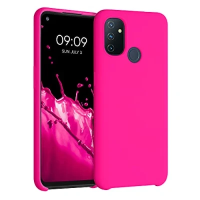 Abbildung von kwmobile Hülle kompatibel mit OnePlus Nord N100 Silikon Handy Case Handyhülle weiche Oberfläche kabelloses Laden Neon Pink