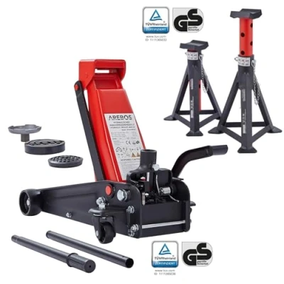 Abbildung von Arebos Rangierwagenheber 3T Hydraulischer Wagenheber Autoheber mit Fußpedal +2x Unterstellböcke