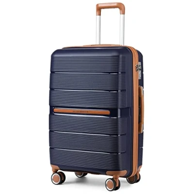 Abbildung von British Traveller Reisekoffer Handgepäck Koffer Trolleys Hartschalenkoffer 100% PP mit 8 Spinnerräder Rollkoffer 56 * 37 22cm Suitcase TSA Schloss Neu Dunkelblau