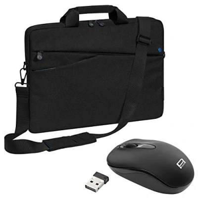 Abbildung von PEDEA Laptoptasche &quot;Fashion&quot; Notebook Tasche bis 17,3 Zoll (43,9 cm) Umhängetasche mit Schultergurt inkl. Schnurloser Maus, Schwarz/Blau