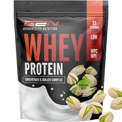 Abbildung von Whey Protein Pulver 1000 g (Pistazie) mit Isolate Anteil Instant lösliches Eiweiss BCAA &amp; EAA German Elite Nutrition