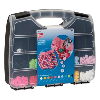 Abbildung von Prym 393900 Nähfrei Color Snaps Sortimentsbox inkl. 300 Druckknöpfe Ø 12,4 mm &amp; Werkzeug Set, Schwarz;transparent