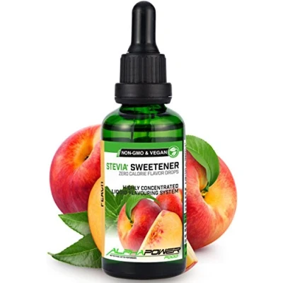 Abbildung von ALPHAPOWER FOOD Stevia, zuckerfreie flavour Drops PFIRSICH 100% natürliches liquid Aroma + Zuckerersatz für Wasser, Müsli, Süßspeisen, Smoothies